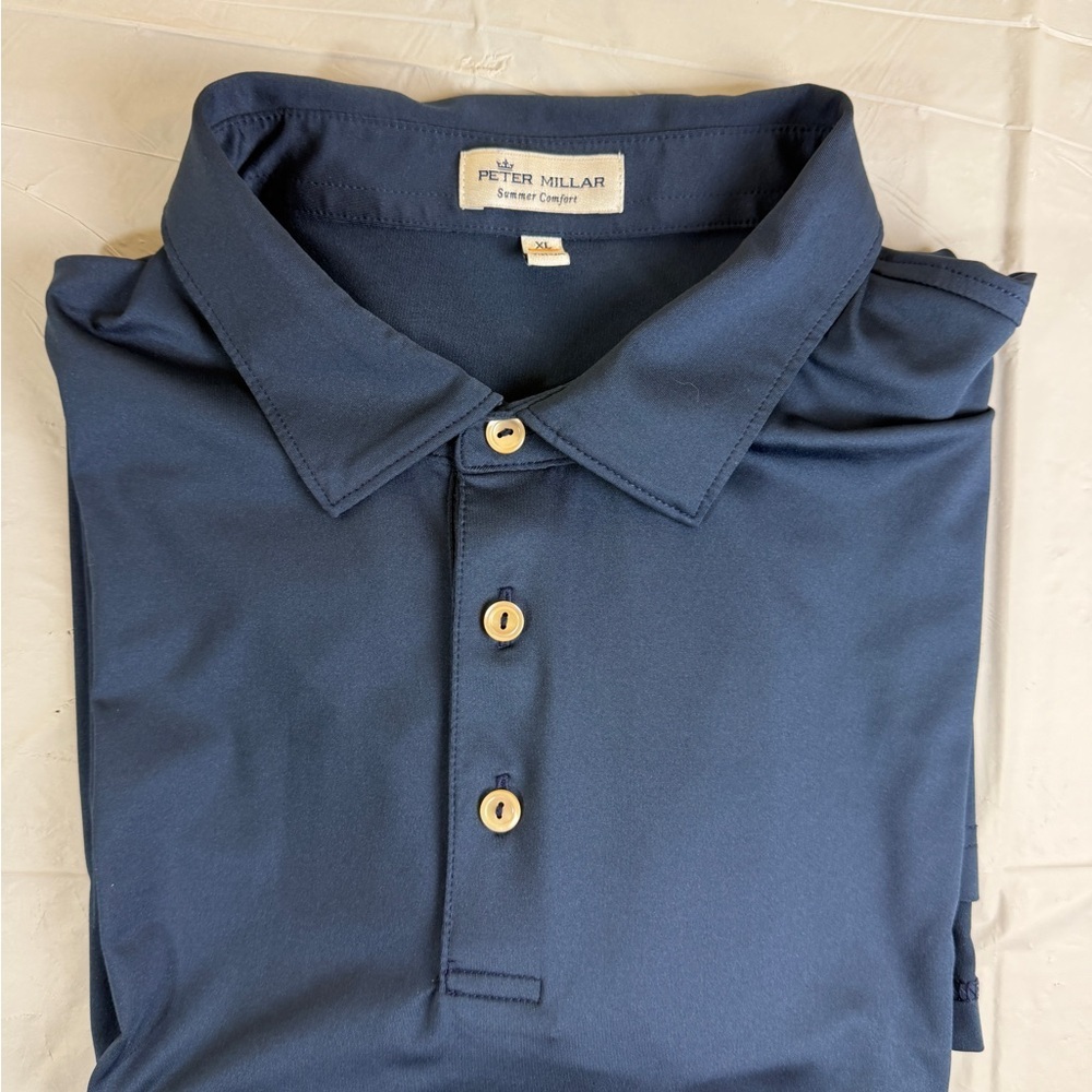 Peter Millar Navy Short Sleeve Polo w/ W Abrasives Embroidery